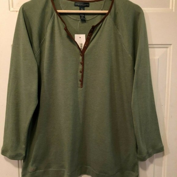 NWT LAUREN JEANS COMPANY Sz XL Women's Knit Top Long Sleeve Aloe Green/Brown - Picture 1 of 9